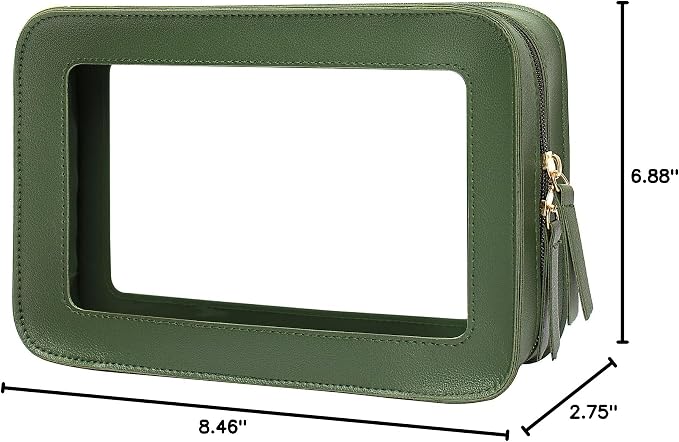 Clear Makeup Bags, TSA Approved Toiletry Bag with Zipper, Travel Makeup Organizer Fit Carry-on Travel Essentials,Small Cosmetic Bags Pouch for Women Men (Clear-Vintage Green) - Image 9