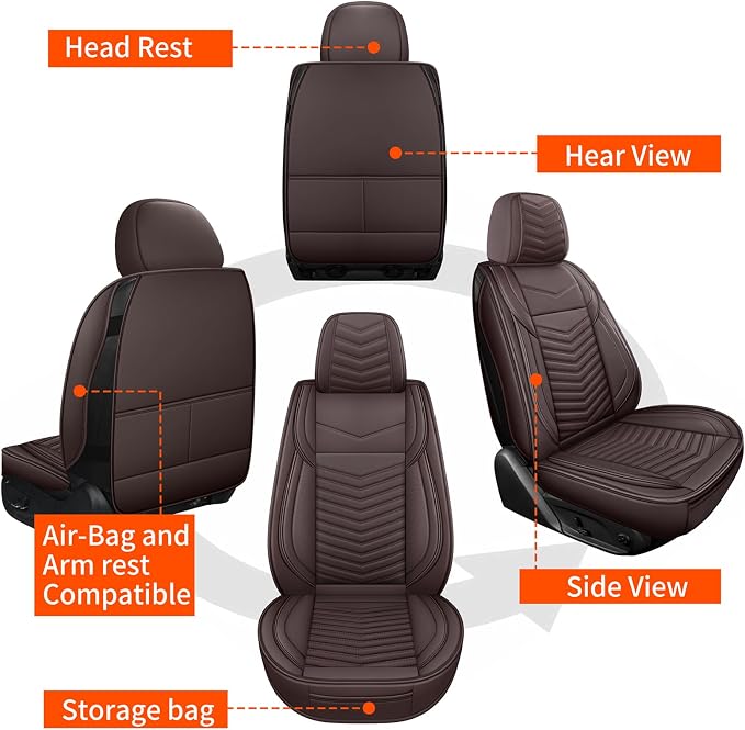 HChengkikz Nappa Leather Car Seat Covers Full Set, Brown Car seat Protector 5 Seats, Waterproof Car Seat Cushion, Universal Automotive Seat Covers Fit for SUV Truck Pick-up Sedan, Front and Rear | Easy Maintenance, Airbag Compatible, Universal Fit For ... - Image 8