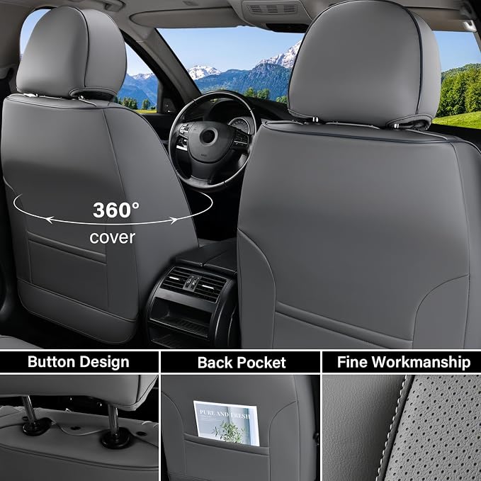 Coverado Car Seat Covers Front Seats, Luxury Nappa Leather Waterproof Seat Covers for Cars, Universal Front Seat Covers, Driver Seat Protector Automotive Interior Accessories Fit for Most Cars,(Gray) - Image 2