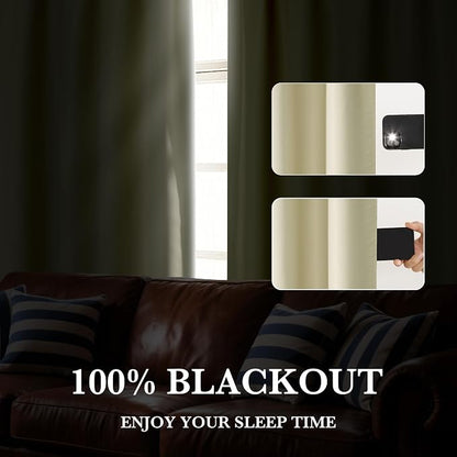 RYB HOME 100% Blackout Short Curtains for Small Window, Thermal Insulated | Total Room Darkening, Noise Reducing, Curtains for Kitchen Bathroom Basement, W42 x L36, Beige, 2 Panels - Image 5