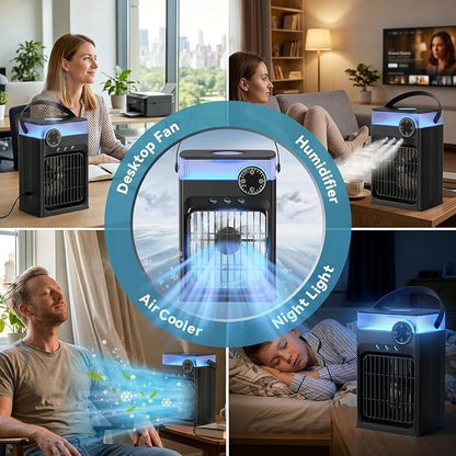 Portable Air Conditioner, Mini AC Unit for Bedroom | 1200ML Small Cooling Fan with Remote, 3 Mist 3 Speed 2-8H Timer Personal Air Cooler for Room Camping Office Car,Black - Image 2