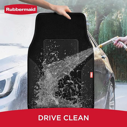 Rubbermaid Car Mats, Carpeted Floor Car Mat with Faux Leather & Built-in Heel Pad, Two-Tone Car Rug Floor Mats, Stylish Carpeted Floor Mats for Cars, Trucks & SUVs Black Color - Image 5