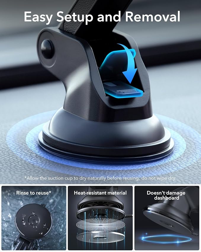 ESR for MagSafe Car Mount, Suction Cup Car Phone Holder for iPhone 17-12 | Vacuum Dashboard Magnetic Car Phone Holder for Car, for Smaung/Google, Car Accessories, Charging Not Supported, Metallic Grey - Image 8