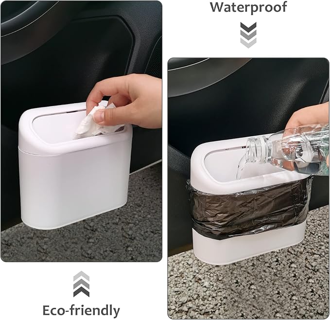 Accmor Car Trash Can with Lid, Vehicle Dustbin Garbage Organizer Holder with One Roll Bag, Mini Leakproof Storage Bin for Auto, SUV, Office (White) - Image 6