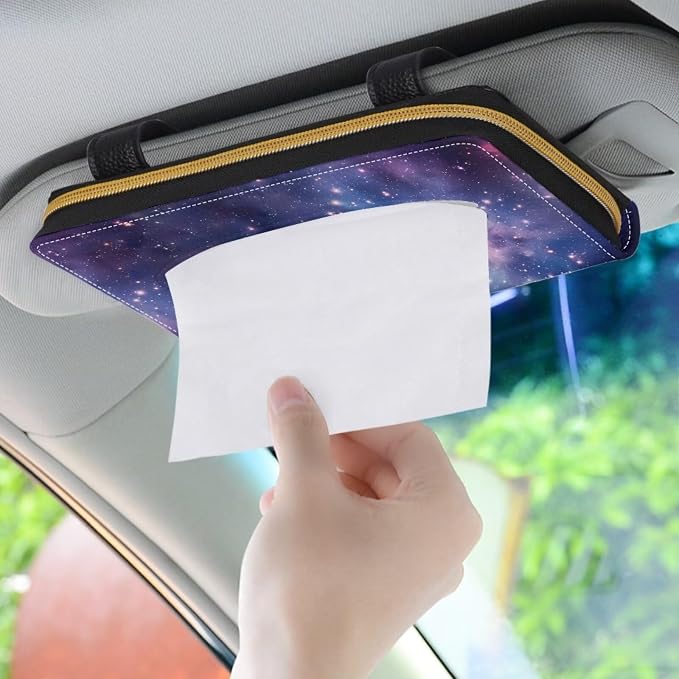 Biyejit 2 Pack Car Tissue Holder, Galaxy Stars Premium Sun Visor Napkin Case, Hanging Car Accessories Used to Organize Paper Towels and Storage Small Items - Image 3