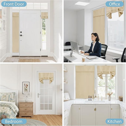RYB HOME French Door Curtain Blackout Window Shades No Drill | Tie Up Shades, Light Block Insulating Sidelight, For Front Back Glass Door Window, W26 x L69, Biscotti Beige, 1 Panel - Image 9