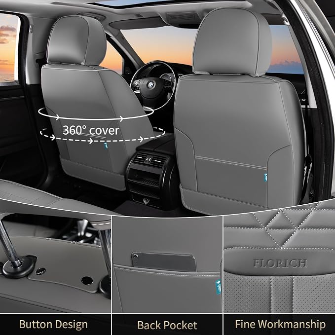 Car Seat Covers for Full Set, Universal Seat Cushion 5 Seats, Car Seat Protector Waterproof, Premium Leather Automotive Seat Covers for Most Cars, Sedans, SUVs, and Trucks-Gray - Image 4