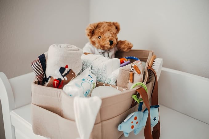 Keller's Corner Baby Diaper Caddy Organizer Beige Large & Small Pouch/Portable Holder Bag for Changing Table & Car/Nursery Storage Bin/Newborn Essentials Must Have - Image 4