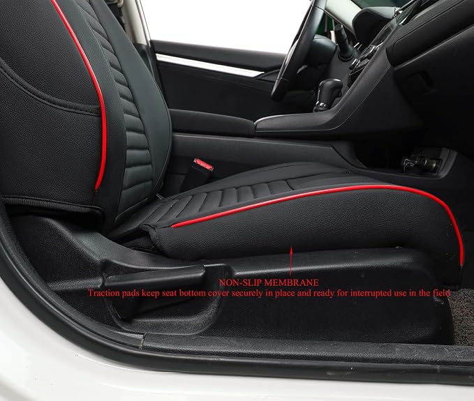 EKR Civic Seat Covers Custom Fit for Honda Civic (Sedan) Sport 2022-2024 & LX 2025-2026 (Rear Backrest One Piece W/NO Armrest),Waterproof Car Seat Cover Full Set,Faux Leather (Black with Red Trim) - Image 2