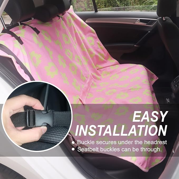 Sweat Towel Car Seat Cover Protector Front Seats for Gym Workout, Running, Swimming, Beach and Hiking, Waterproof Universal Seat Cover for Car, Trucks, Van & SUV (1, Pink Flower, Rear Seat) - Image 5