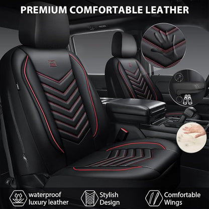 CAR PASS 3D Foam Faux Leather Seat Covers Full Set, Red Waterproof Leather Seat Cover for Cars,Luxury Universal Fit for SUV Truck Sedan Automotive,Armrest Airbag Compatible Anti-Slip,Black and Red - Image 2