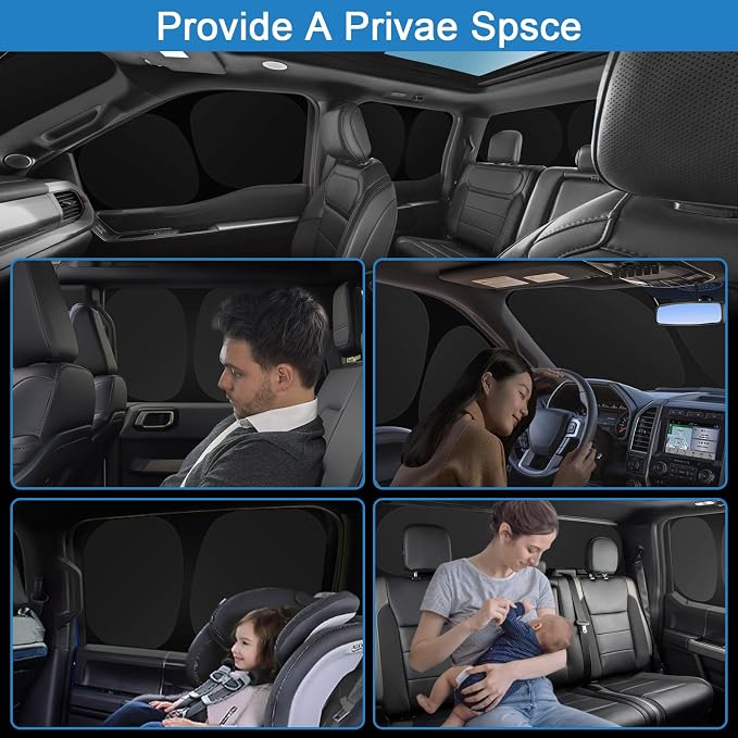 XCBYT 2015-2023 F150 Window Shades, 6-Pack Blackout Privacy | 6-Layer blocks heat for lunch breaks, camping. keep full privacy, cool, Tuck into frames to prevent falling when doors open - Image 4