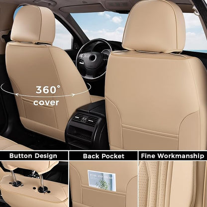 Coverado Seat Covers FullSet, 5 Seats Car Seat Protector, Waterproof Nappa Leather Cushion, Front & Rear Fit for Most Sedans SUV Pick-up Truck-Beige - Image 3