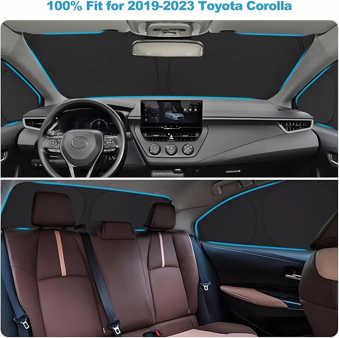 XCBYT 2019-2023 Corolla Window Shades, 6 Pack Blackout Privacy | 6-Layer blocks heat for lunch breaks & camping. keep privacy & car cool, Tuck into frames to prevent falling when doors open - Image 3