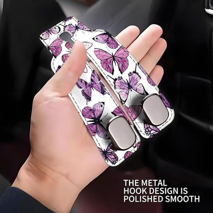 Car Seat Headrest Hook, Universal Leather Cute Hanger Holder Hook, Storage Organizer Interior Accessories for Purse Bags Handbag Luxury Purple Butterfly - Image 4
