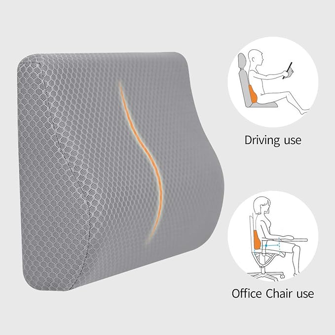 Memory Foam Lumbar Support Pillow for Car - Lower Back Support Cushion for Driving, Back Pain Relief for Car Seat, Office Chair, Wheelchair (Gray) - Image 6