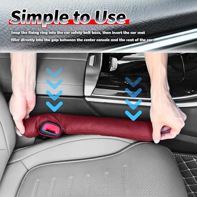 Aokdom 2026 2PCS Upgraded Car Seat Gap Filler with Fixing Ring,Elastic Car Gap Filler to Avoid Dropping Cell Phones/Keys,Essential Cars Gaps Seat Fillers Cars Accessories (Burgundy) - Image 6