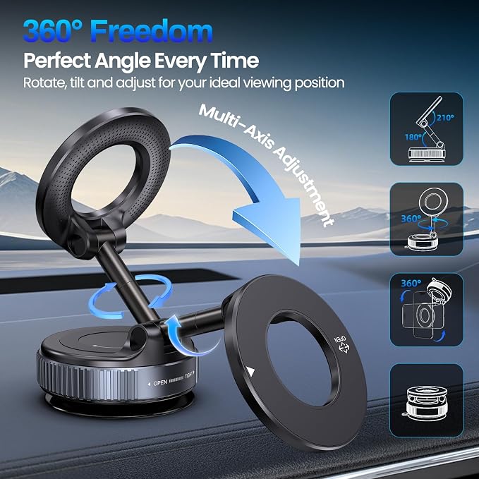 Jikasho Magnetic Phone Holder for Car, Suction Cup Phone Mount for Magsafe | 360° Adjustable Vacuum Car Phone Mount, Hands-Free Phone Holders for Your Car for iPhone 17 Pro Max 16 15 14 13 12 Air Plus - Image 4
