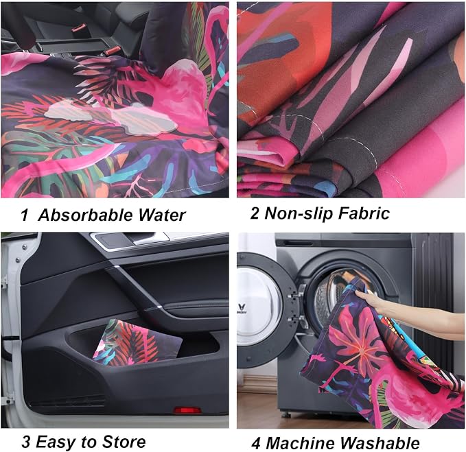 Car Seat Towel Covers Front Seats for Yoga,Gym,Workout,Sports,Running,Camping and Beach,Automotive Washable Sweat Towels Seat Protector Cover Blanket for Cars Golf Trucks (Flamingos, 1Pcs) - Image 5