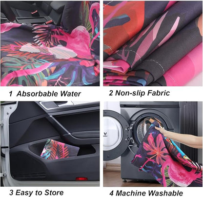 Car Seat Towel Covers Front Seats for Yoga,Gym,Workout,Sports,Running,Camping and Beach,Automotive Washable Sweat Towels Seat Protector Cover Blanket for Cars Golf Trucks (Flamingos, 1Pcs) - Image 5