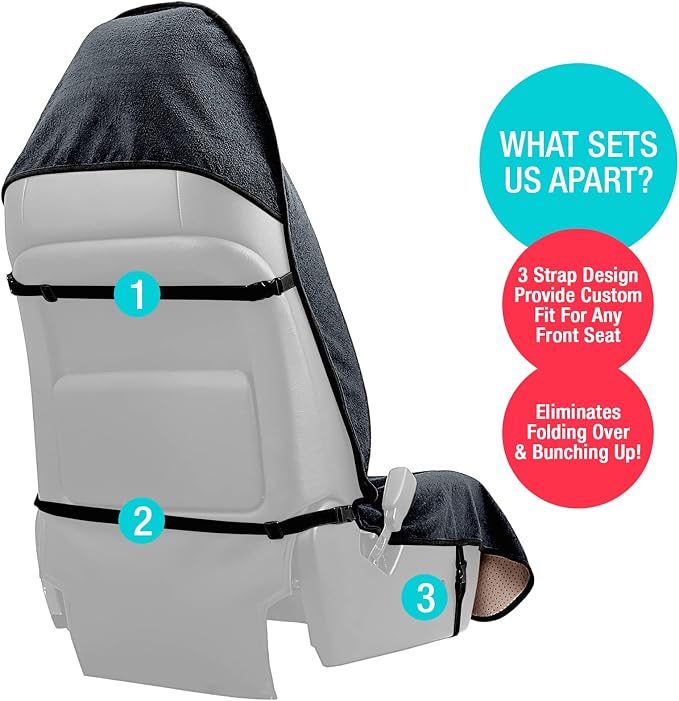 Terry Cloth Sweat Towel Seat Cover; Carseat Towel Protector; Great for Gym Workout; Waterproof; Universal Fit for Car SUV Van Truck; EZ fit; Non Slip Grip; Machine Washable; 1pc Grey - Image 5