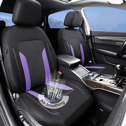 CAR PASS 3D Air Mesh Car Seat Covers Full Set, Breathable Sporty Rear Bench With Zipper for Armrest Box Universal Fit 95% Automotive SUV,Truck,Sedan Interior Cute Women Airbag Compatible, Black Purple - Image 2