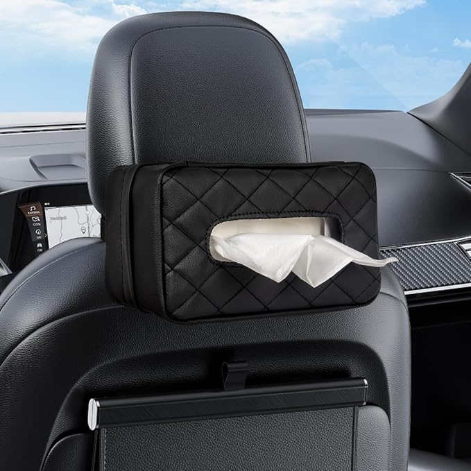 Car Tissue Holder - Standard Pu Leather Napkin Holder for Backseat, Extra Large Organization Fits 120-230 Tissues Per Box, 9.84'' X 4.72'' X 5.91'', Black by VETERBONE