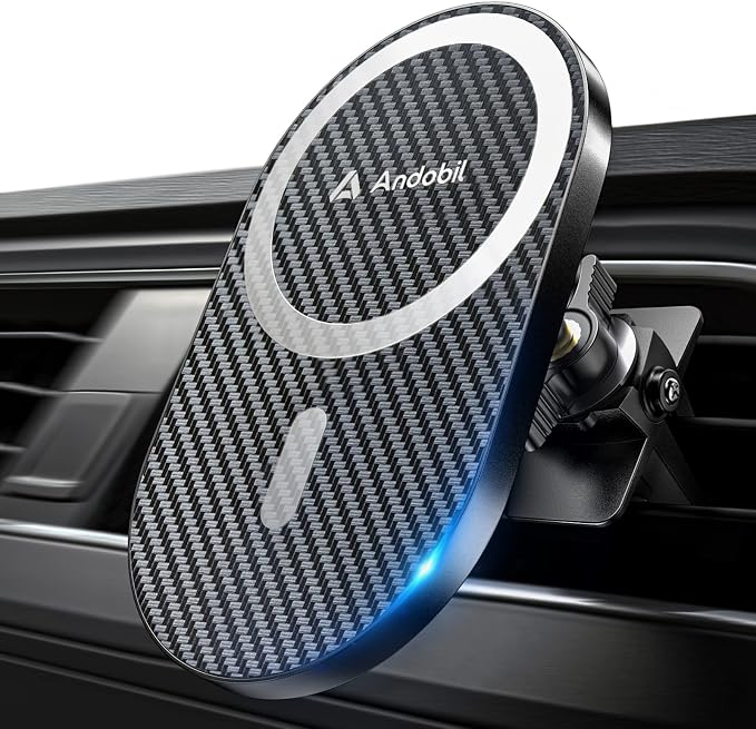 andobil Upgraded for Magsafe Car Mount Pro [Strongest Magnet, Big Phone Friendly] 360° Rotation Magnetic Phone Holder for Car Vent for iPhone 17 Pro Max 16/15/14/13/12 Samsung S26/S25 (Carbon Fiber) by Andobil
