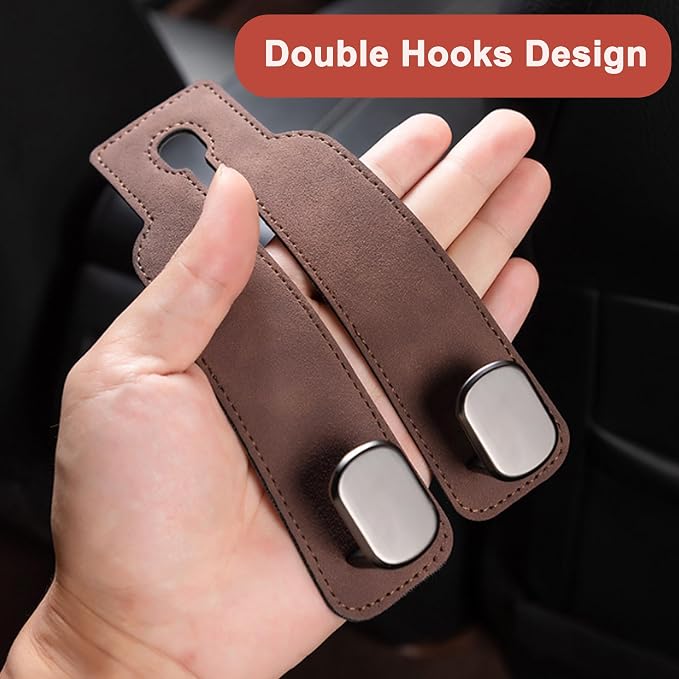 Amelity Car Headrest Hooks, Purse Hook for Car 2 Pack Brown | Universal Car Interior Accessories for Women, Available in 2/4 Pack, Storage Hanger Holds Purses, Backpacks, Grocery Bags - Image 3
