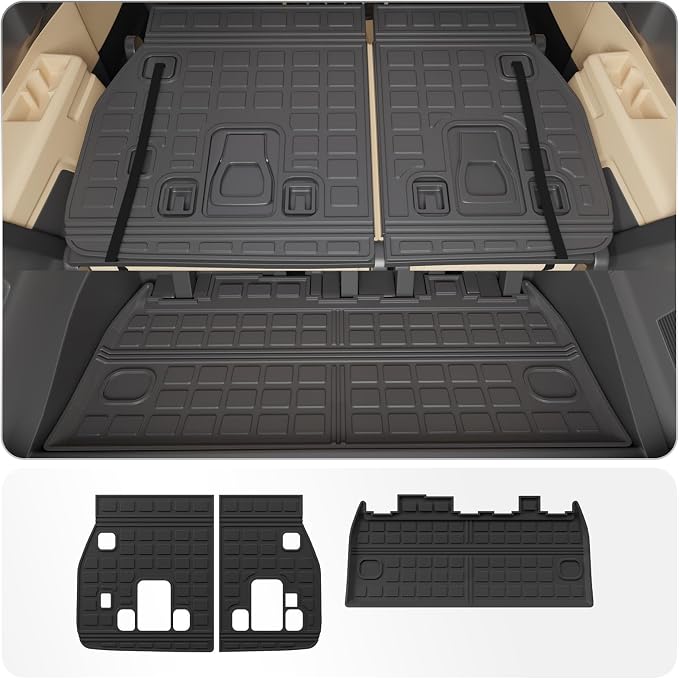 Cargo Mat for 2022-2026 Kia Carnival Gas/2025 2026 Carnival Hybrid | Trunk Mat & Backrest Mats, TPE All Weather Cargo Liner Back Seat Cover Protector 2024 Carnival Accessories by Thinzyou