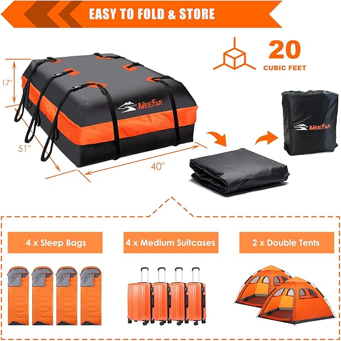 Car Roof Bag Rooftop Cargo Carrier Bag Waterproof 20 Cubic Feet roof Cargo | Soft Shell Luggage Bag for All Cars with/Without Rack,Includes Anti-Slip Mat, 10 Reinforced Straps, 6 Door Hooks, Lock - Image 6