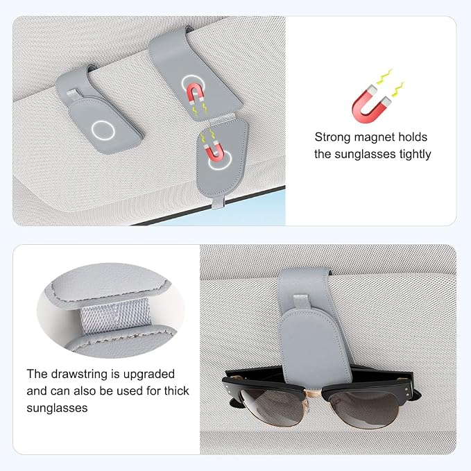 Sotfamily Magnetic Sunglass Holder for Car Visor, 2 Packs, Faux Leather | Strong Magnetism, for Most Car Visors, No Marks on Visor, Gift-Ready Packaging, Sunglass Organizer, Car Accessories for Men - Image 4