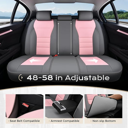 Coverado Car Seat Covers Full Set, Nappa Leather Seat Covers for Cars, Car Seat Protector Car Seat Cushion, Front and Back Seat Protectors Cushions Universal Fit for Most Cars Vehicles(Gray&Pink) - Image 8