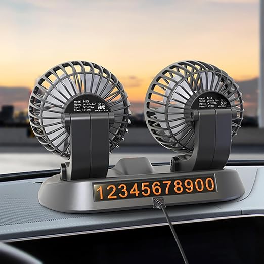 Adjustable Dual Head Car Cooling Fan-Brushless Motor-2 Speeds, 360 Rotation, for Car Dashboard, SUV/RV/Truck/Sedan/Cruise/Office, USB Powered (Dual-5V) - Image 2