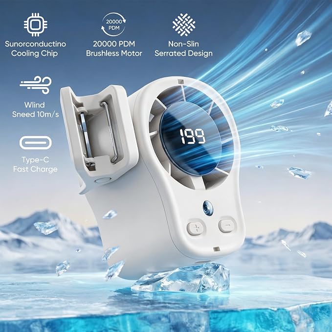 Car Clip on Air Conditioner Fan with LED Display, 360° Rotation, 199 Speeds, Cooling Technology, USB Rechargeable Personal Fan, Hands-Free Clip on Fan for Cars, Work, Camping (Orange) - Image 3