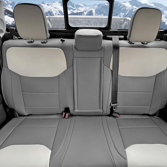 Mabett Seat Covers for 2022-2026 Maverick Accessories (Gray & White) | Full Set Seat Protectors, PU Leather, Waterproof, Breathable Fabric, Airbag Compatible, Safety Belt Cutouts - Image 2