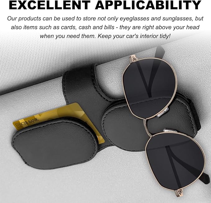 DXNQ Sunglass Holder for Car Sun Visor, Leather Magnetic Eyeglass Holder Mount Clip for Visor, Universal Eyeglasses Hanger and Ticket Card Clip for Vehicle Visor, Car Accessories (Black+Double Clip) - Image 5