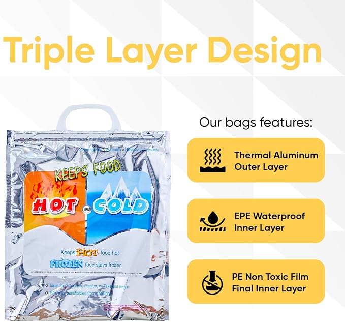 Superio Hot and Cold Insulated Bags for Food Delivery, Grocery Shopping Bags, Food Storage for Hot and Frozen Food for Travel, Disposable Cooler Bag, Reinforced Thermal Lunch Bag (72, 13"x7"x15.5") - Image 4