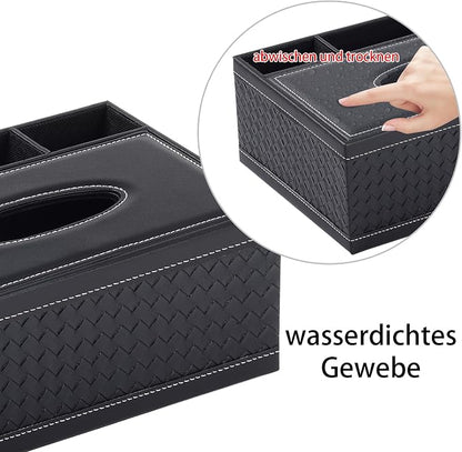 Tissue Box Cover Rectangle Black Tissue Box Holder PU Leather Facial Tissue Organizer,Multifunctional Remote Control Stationery Storage Box,Home Office Supplies Car Napkin Caddy - Image 5