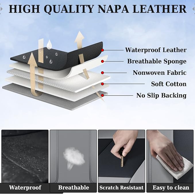 Coverado Car Seat Covers, Rear Seat Covers Leather Car Seat Covers Waterproof Back Seat Cover for Cars, 3-Pieces Seat Covers Backseat Universal Seat Cushion Protector for Most Cars Trucks, Gray&Black - Image 6