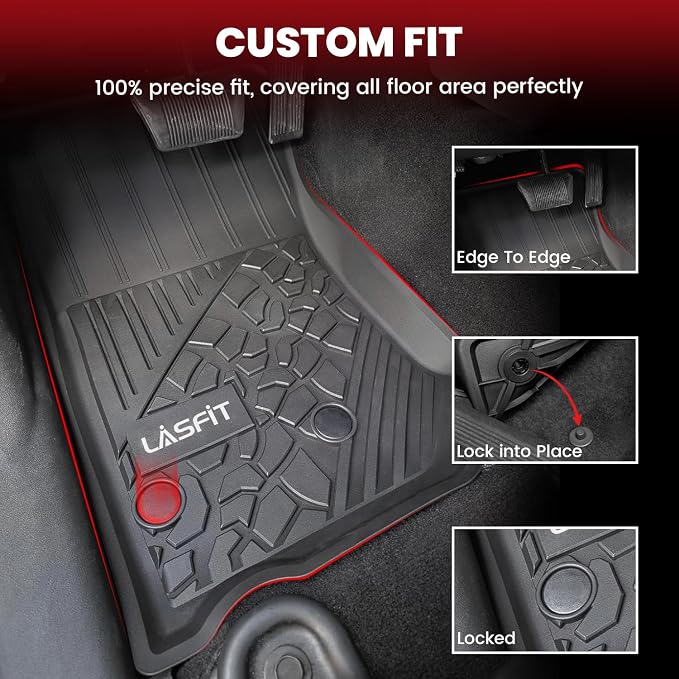 LASFIT Floor Mats for Jeep Wrangler JK 2014-2018 Unlimited 4 Doors | NOT for JL or 2-Door, All Weather, TPE, Custom Fit, Car Mats, Floor Liners, 1st & 2nd Row, Black - Image 3