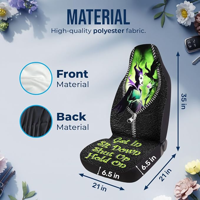 GENANY Dark Fantasy Queen Car Seat Covers, 2-Piece Front Seat Set | 2-piece polyester front seat cover set, each 35 x 21 x 21 inches, with adjustable straps and hooks - Image 4