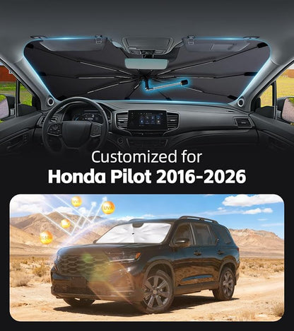 Windshield Sun Shade for Honda Pilot 2016-2026 with 360° Rotating Shaft | Custom Fit Umbrella Sunshade for UV Blocking, Interior Heat Protection, Easy Storage, UPF 50+ Cool Windshield Cover - Image 2