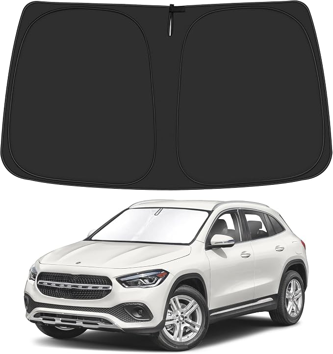 Windshield Sun Shade for 2015-2020 Merce-des Benz GLA Accessories, Foldable Window Sunshade Sun Visor Protector, Front Windshield Sunshade Sun Shield Blocks UV Rays Heat by ULROLIT