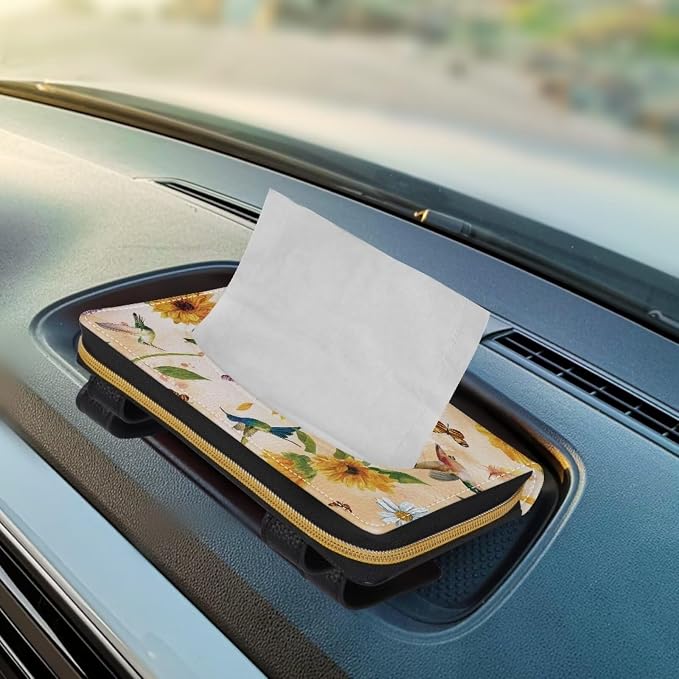 Biyejit Car Tissue Holder, Sunflower Hummingbirds Car Visor Tissue Holder for Car PU Leather Tissue Box Holder for Car Sun Visor & Seat Back - Image 5