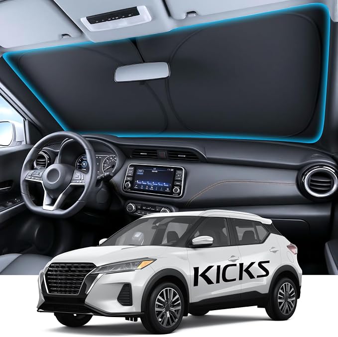 Wigoo for Nissan Kicks Windshield Sunshade, Custom Fit, Keeps Interior Cool | Custom Fit, Cooling Tech Fabric, Foldable Heat-Blocking Sunshade with Storage Bag, for Nissan Kicks 2018-2026 Accessories by wigoo