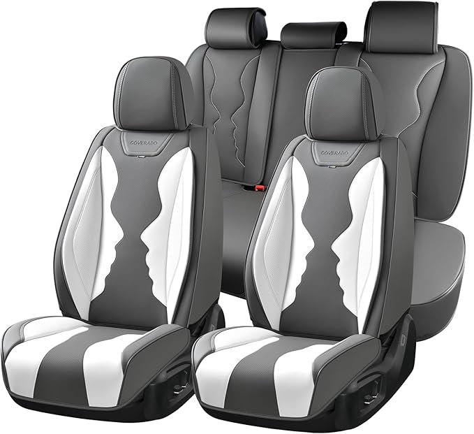 Coverado Car Seat Covers Full Set, Seat Covers for Cars, Front Seat Covers and Back Seat Cover Waterproof Leather Automotive Seat Cover, Universal Car Interior Protectors Cushion for Most Cars by COVERADOAUTO
