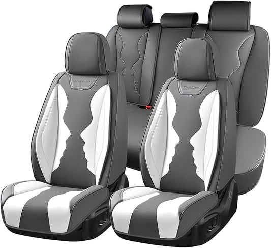 Coverado Car Seat Covers Full Set, Seat Covers for Cars, Front Seat Covers and Back Seat Cover Waterproof Leather Automotive Seat Cover, Universal Car Interior Protectors Cushion for Most Cars by COVERADOAUTO