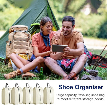 5Pcs XL Travel Shoe Bags Portable Travel Gifts Shoe Organizer with Zipper Closure, Waterproof Nylon Shoe Storage Organizer with Handle Travel Bags For Men and Women, Beige - Image 4