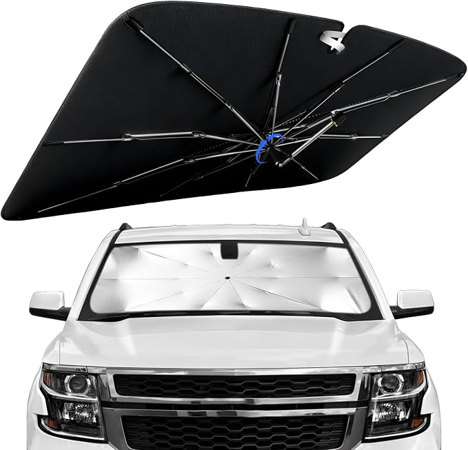 Windshield Sun Shade for Chevy Tahoe 2015-2020 with 360° Rotating Shaft | Custom Fit Umbrella Sunshade for UV Blocking, Interior Heat Protection, Easy Storage, UPF 50+ Cool Windshield Cover by Lonyaqui